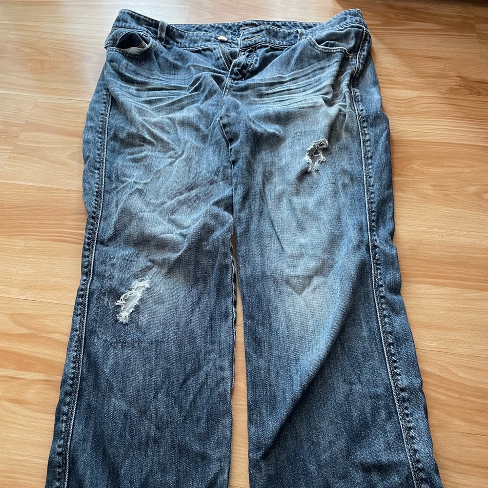 Vintage New York & Company Distressed Flare Jeans - Dark Blue